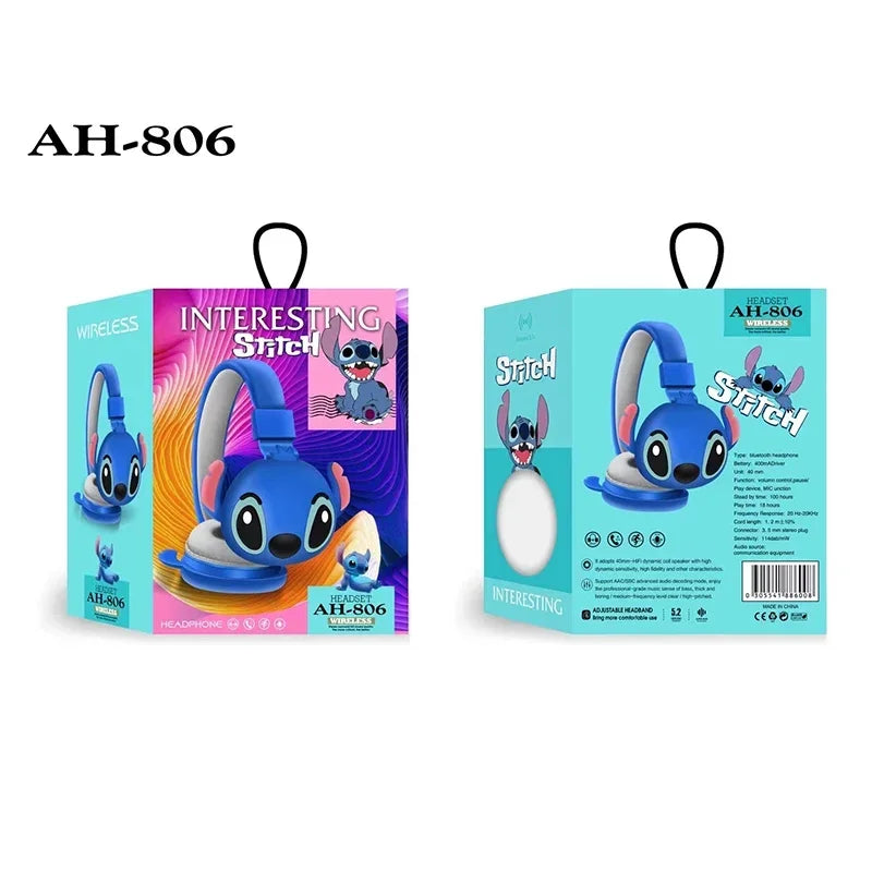 Fones do Stitch Wireless via Bluetooth Headphones AH-806 HIFI Stereo