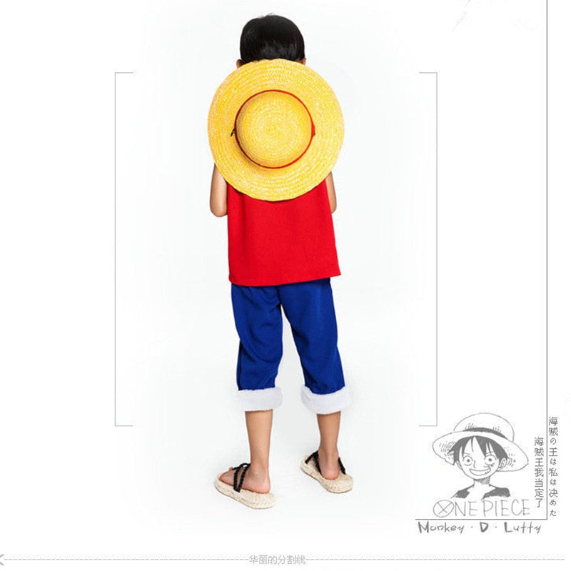 One Piece Luffy Cosplay Set Para Crianças Calção e Colete