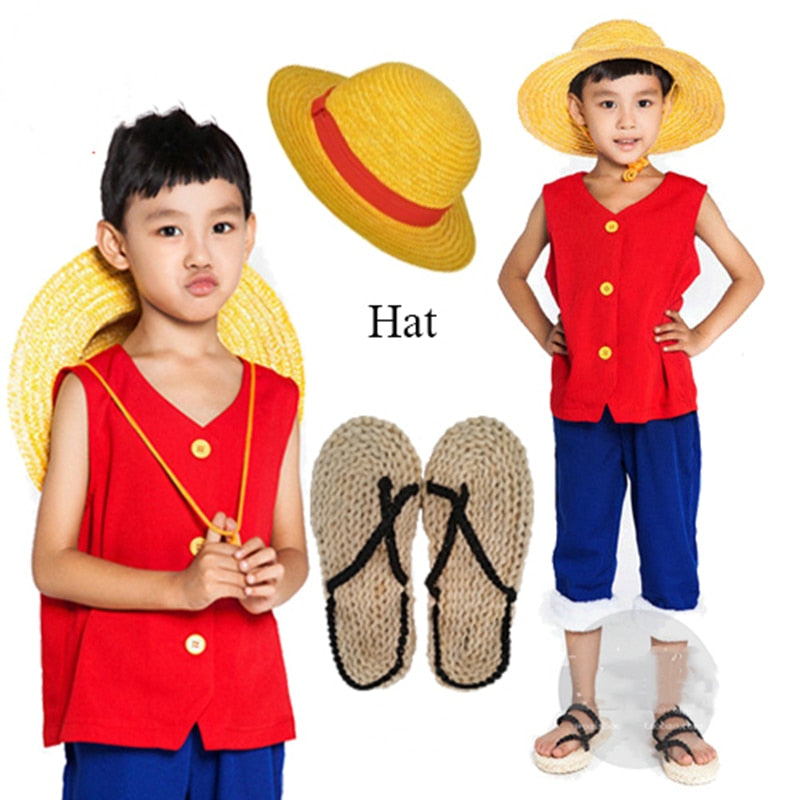 One Piece Luffy Cosplay Set Para Crianças  Calção e Colete