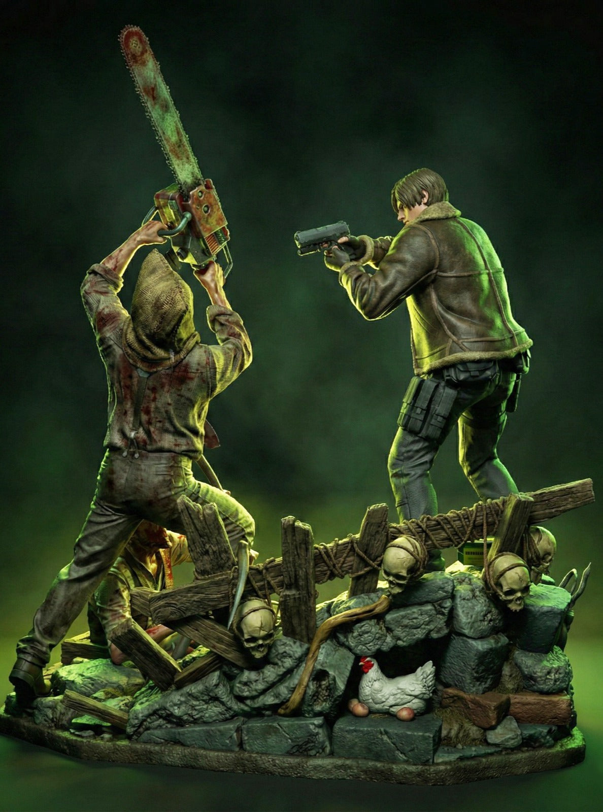 Diorama Resident Evil 4 Remake-Leon S.Kennedy+El Salvador+Ganado