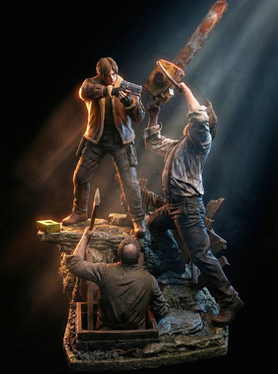 Diorama Resident Evil 4 Remake-Leon S.Kennedy+El Salvador+Ganado